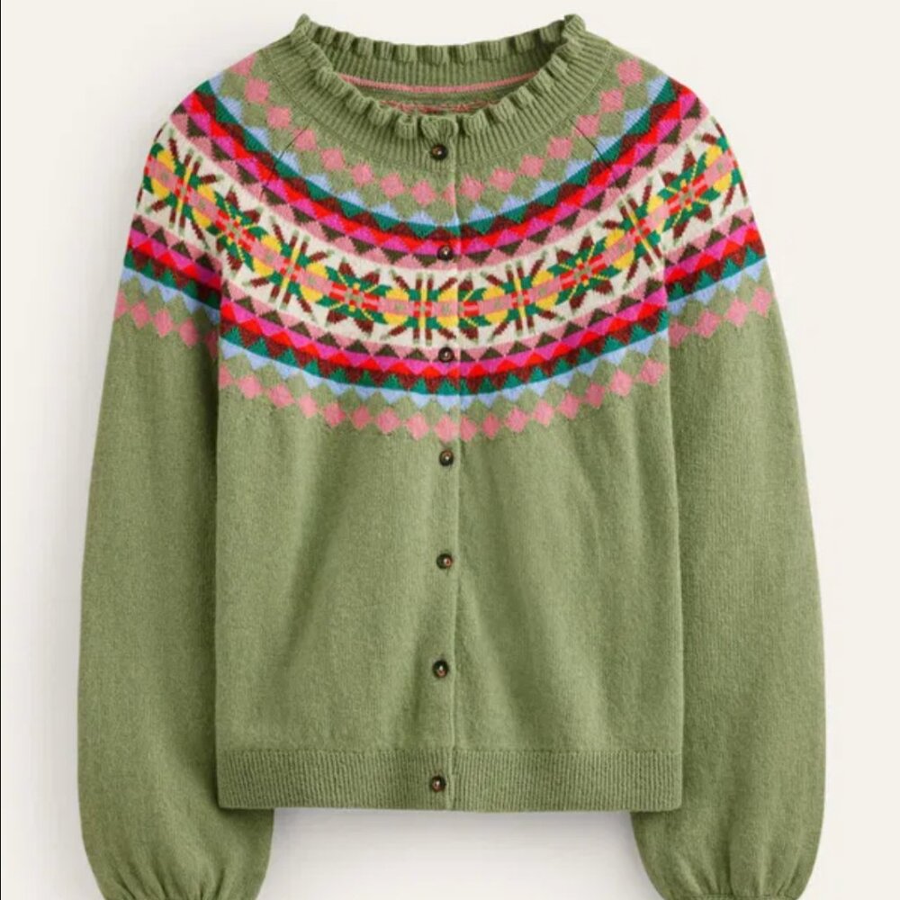 Boden Green Fair Isle Button-Front Cardigan - Picture 8 of 8